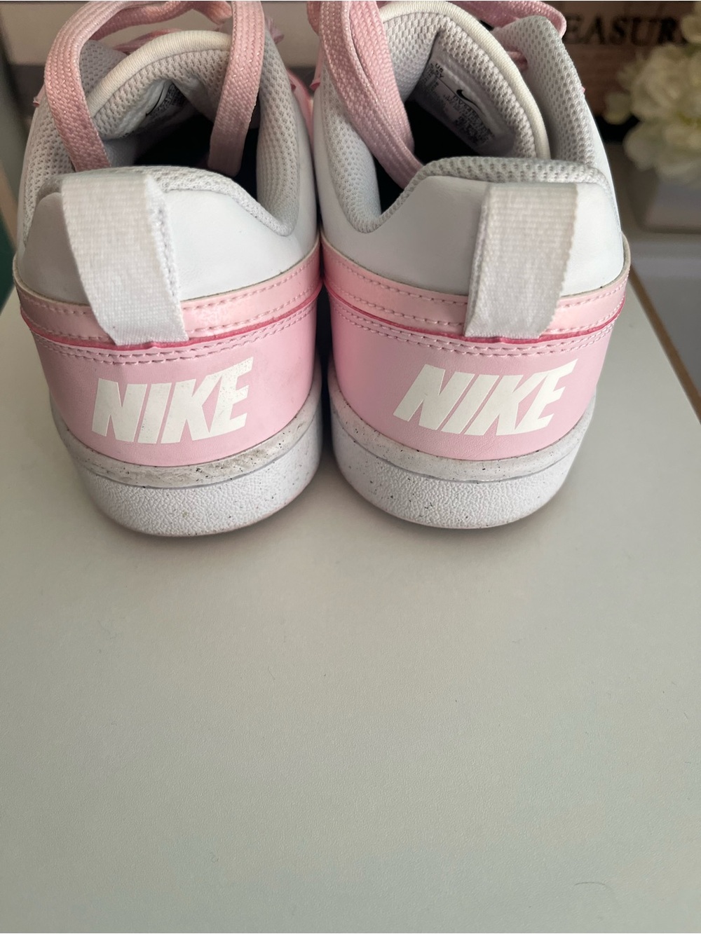 Nike White and Light Pink Court Low-Top Sneakers - Picture 2 of 6